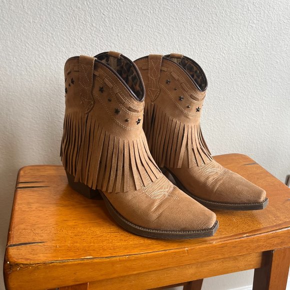 Dingo Western Boots Cassidy Fringe Star Cowboy Tan - Picture 2 of 6